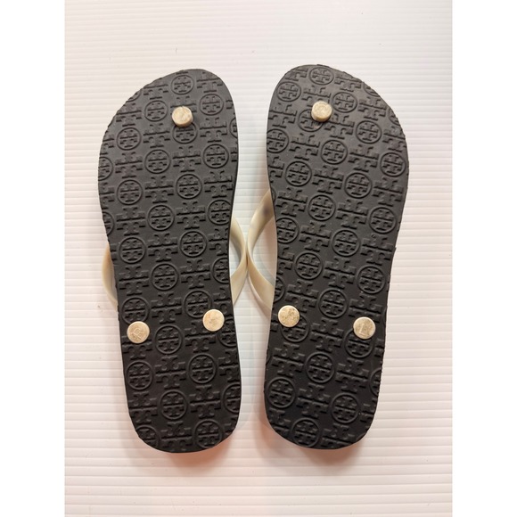 Tory Burch Flip Flops Womens Size 9 Black White Blue Geometric Striped Thong - Picture 3 of 5